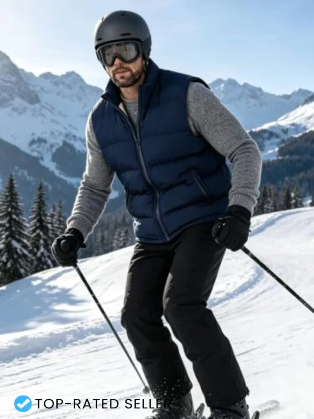 Men's Quilted Puffer Vest Fleece Lined Sleeveless Insulated Zip Up Water